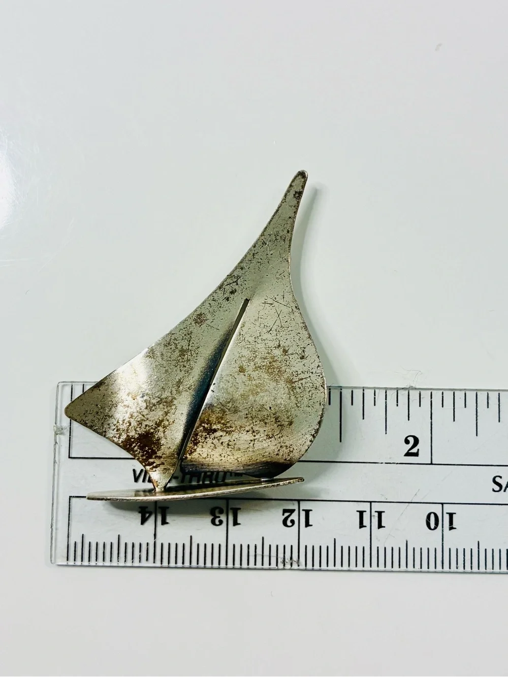 VTG Beau Sterling Silver Sailboat Brooch Sleek Nautical Accent Distressed Unisex